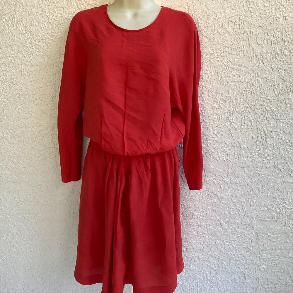 & Other Stories Dress Sz 6 Red/Orange  Shirtwaist Long Sleeve Elastic Waist